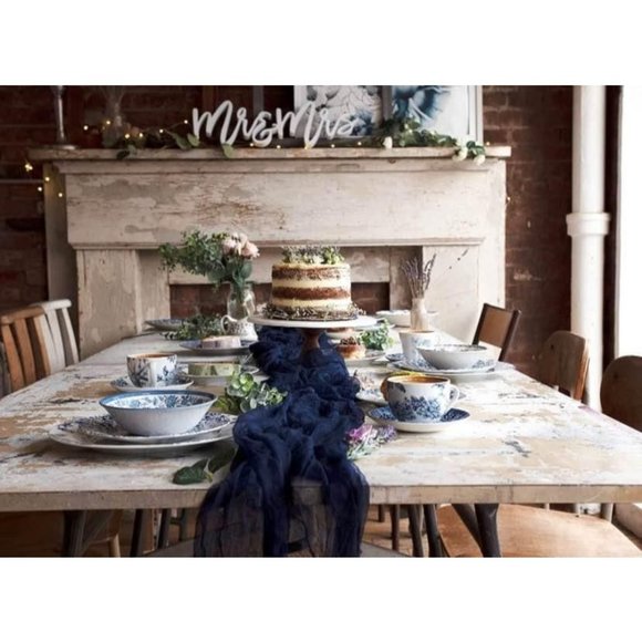 Wedding Dining Tablecloth Cheesecloth Table Runner 25" x 16ft - Navy Blue ~ New - Picture 1 of 4
